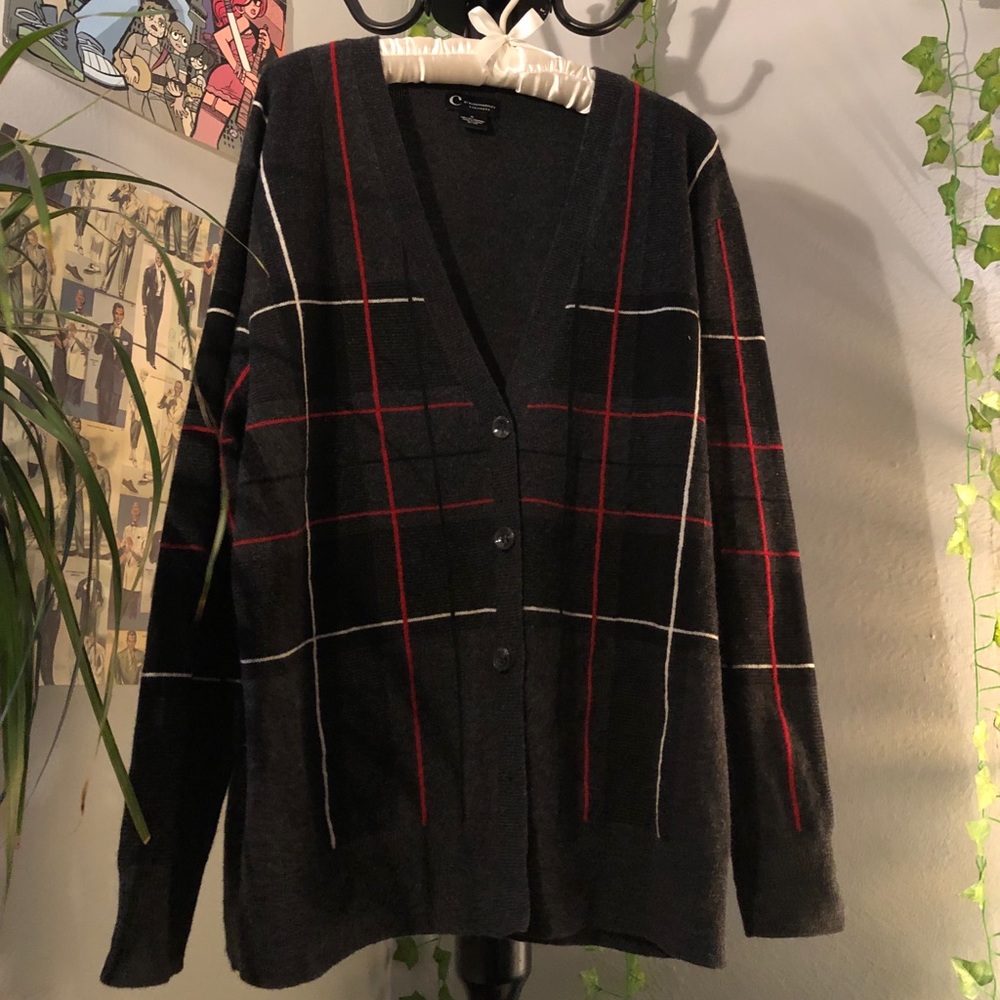 100% Cashmere Plaid Cardigan